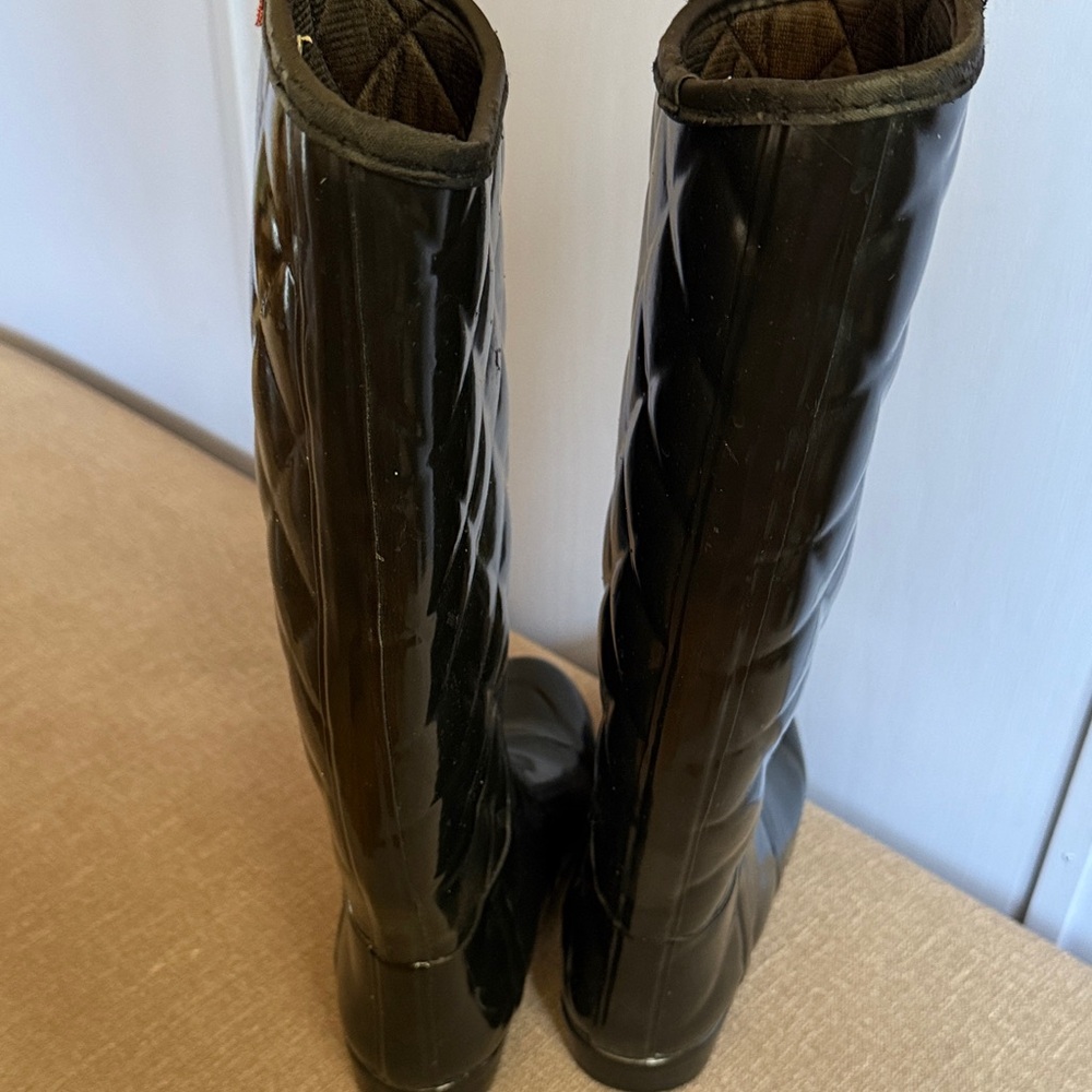 Hunter Quilted Black Women's Rain Boots - Picture 2 of 5